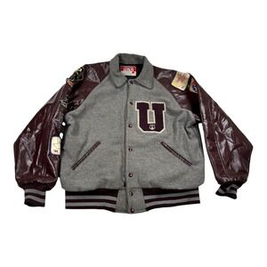 Vintage Awards USA Varsity Jacket Mens Large Maroon Letterman Band Patches 90s